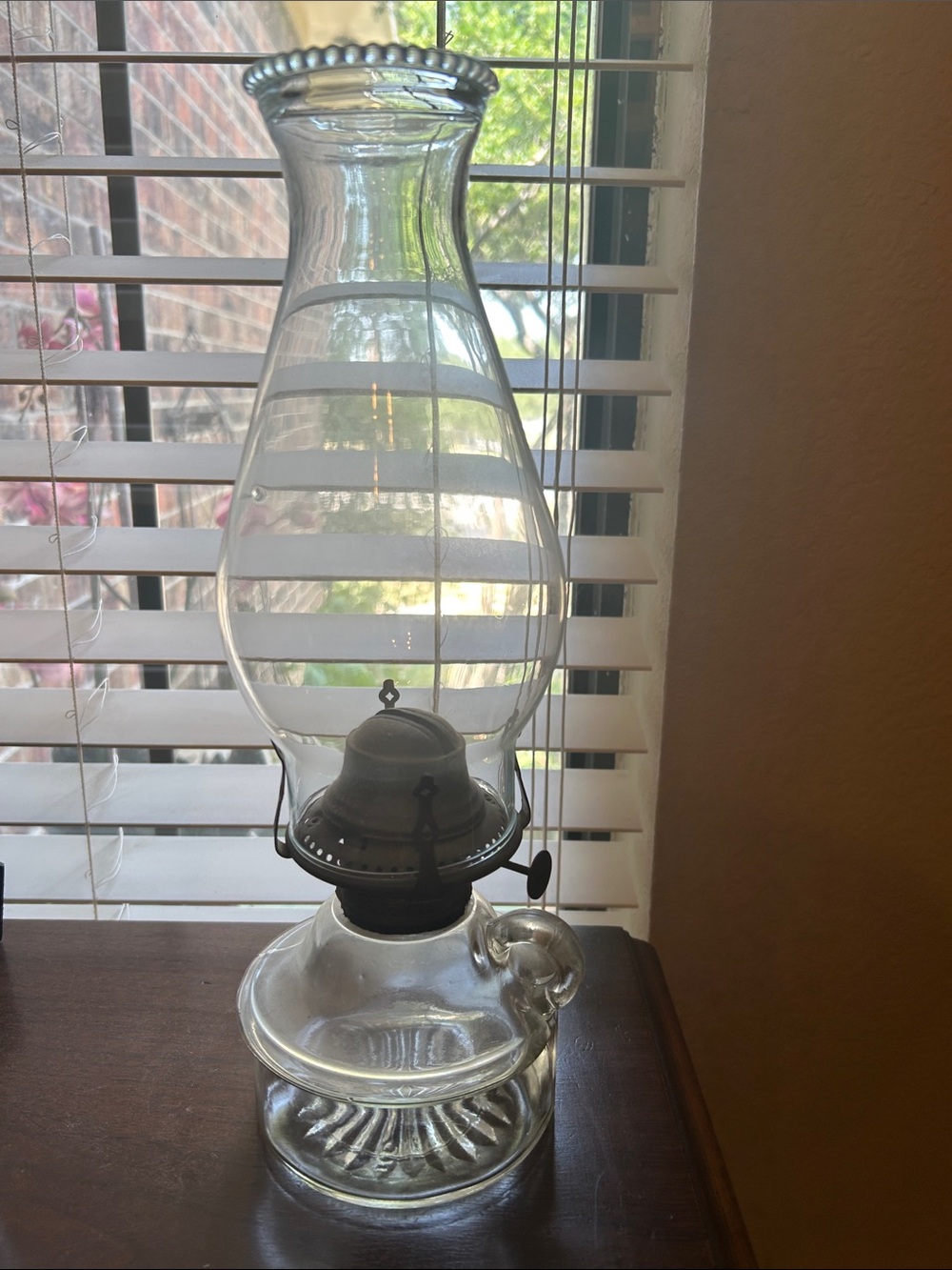 Vintage Finger Loop Hand Held Clear Glass Oil Lamp - Antique Home Accent